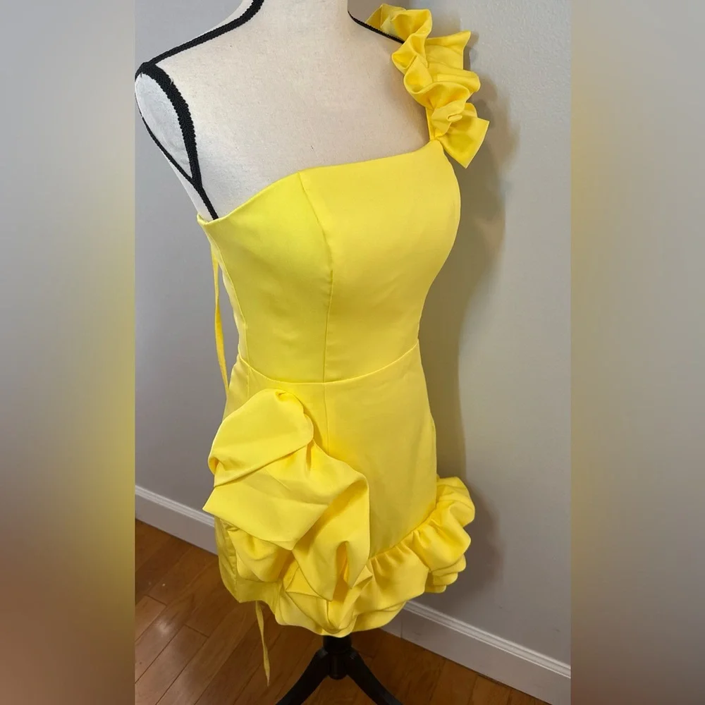 Elegant Yellow Ruffle Dress - Picture 3 of 8